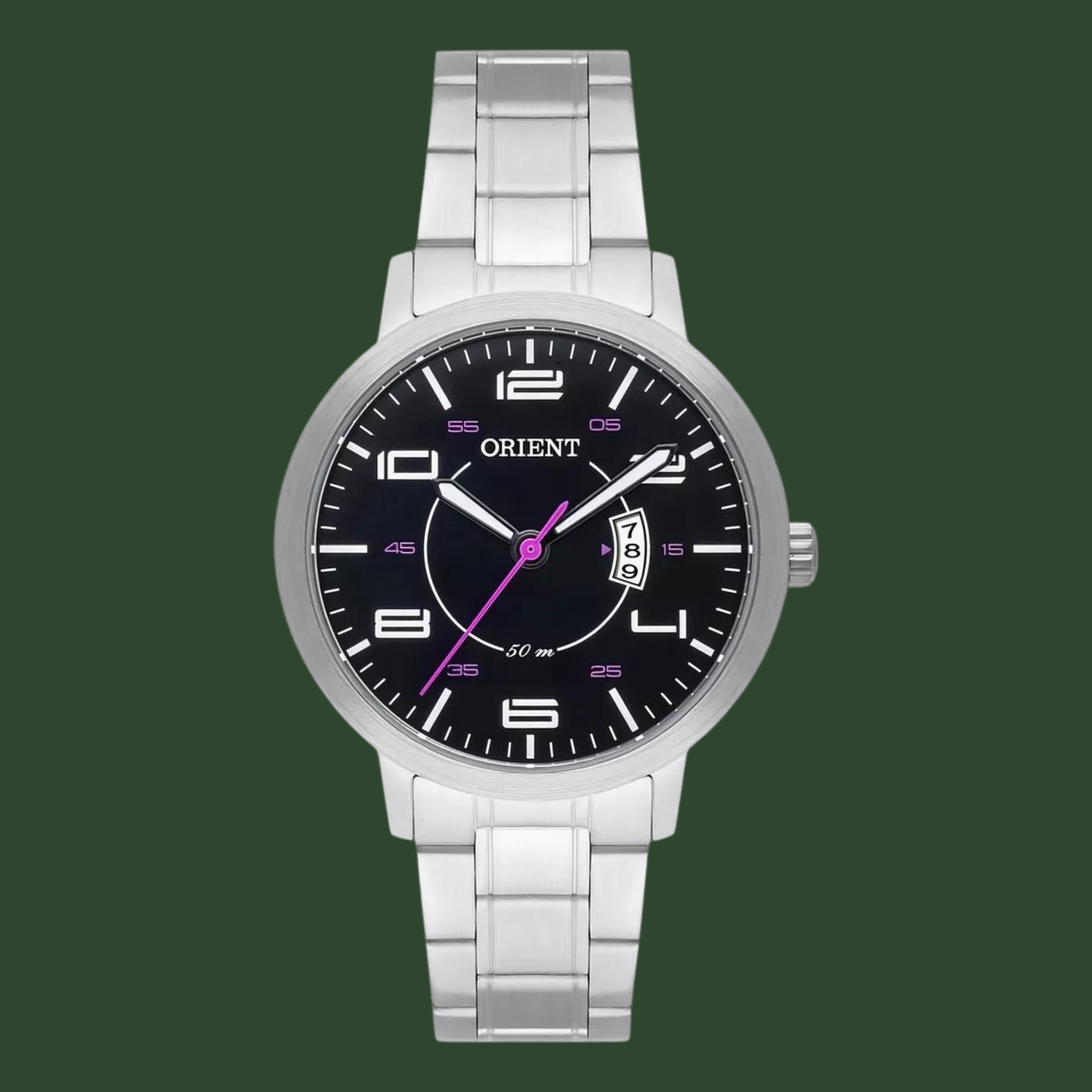 Relógio Orient feminino prateado com rosa