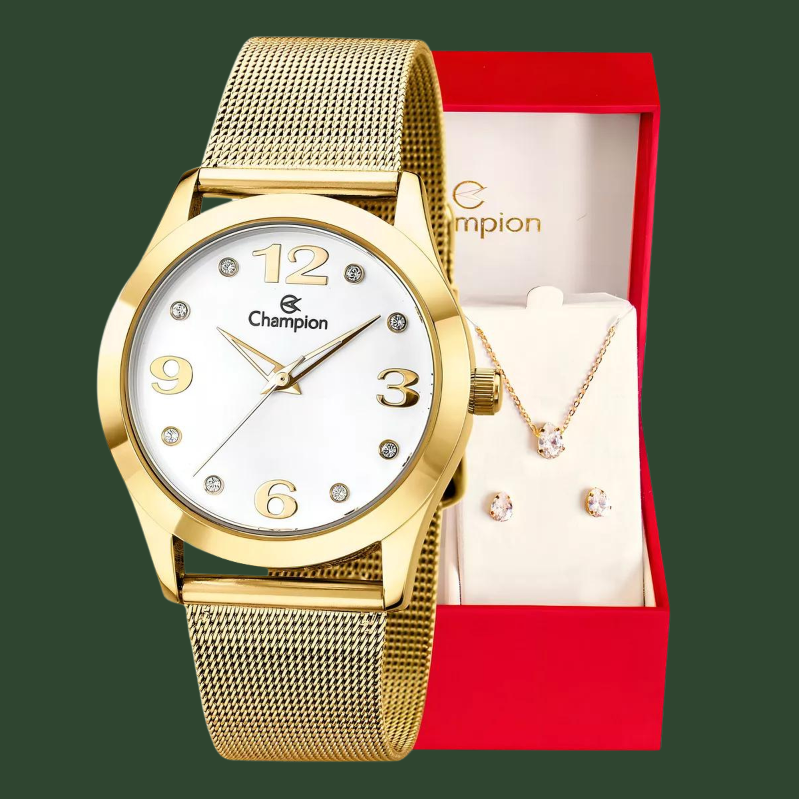 Relógio Champion feminino quadrado com brinde (colar e brinco)
